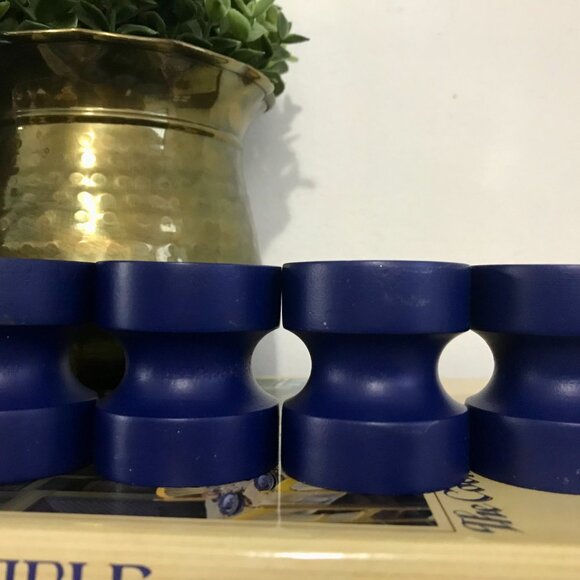 MCM MURMANN Made in Denmark Vintage Blue Wooden Tealight Candleholders - Picture 8 of 10